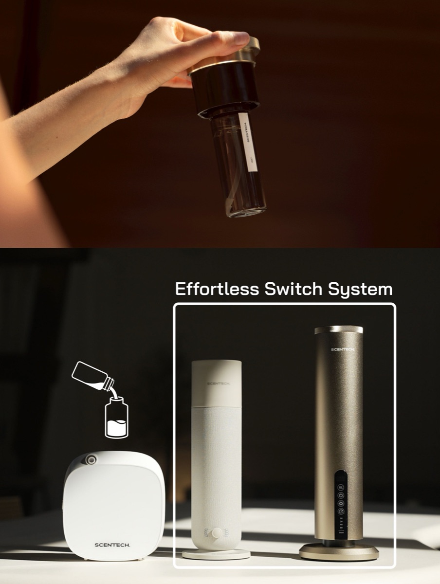 Een ScentPod 2.0 wordt in een Scentech-diffuser geklikt